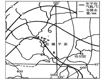 产生这种差异的主要地理原因是什么?(2)松嫩平原的年降