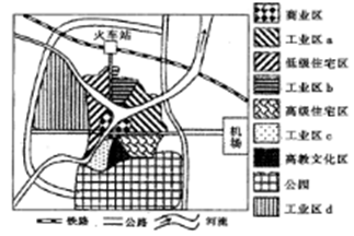 读我国某城市功能区布局示意图完成下面小题