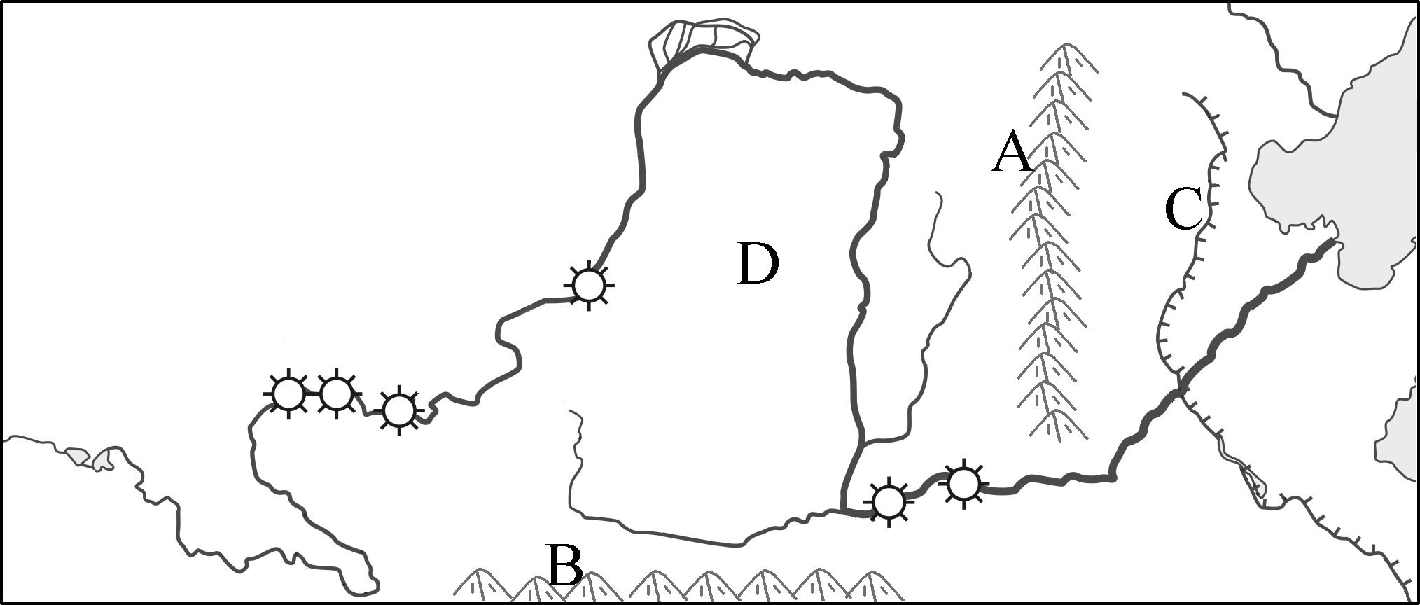 a.a-太行山 b.b-阴山 c.c-华北平原 d.d-黄土高原