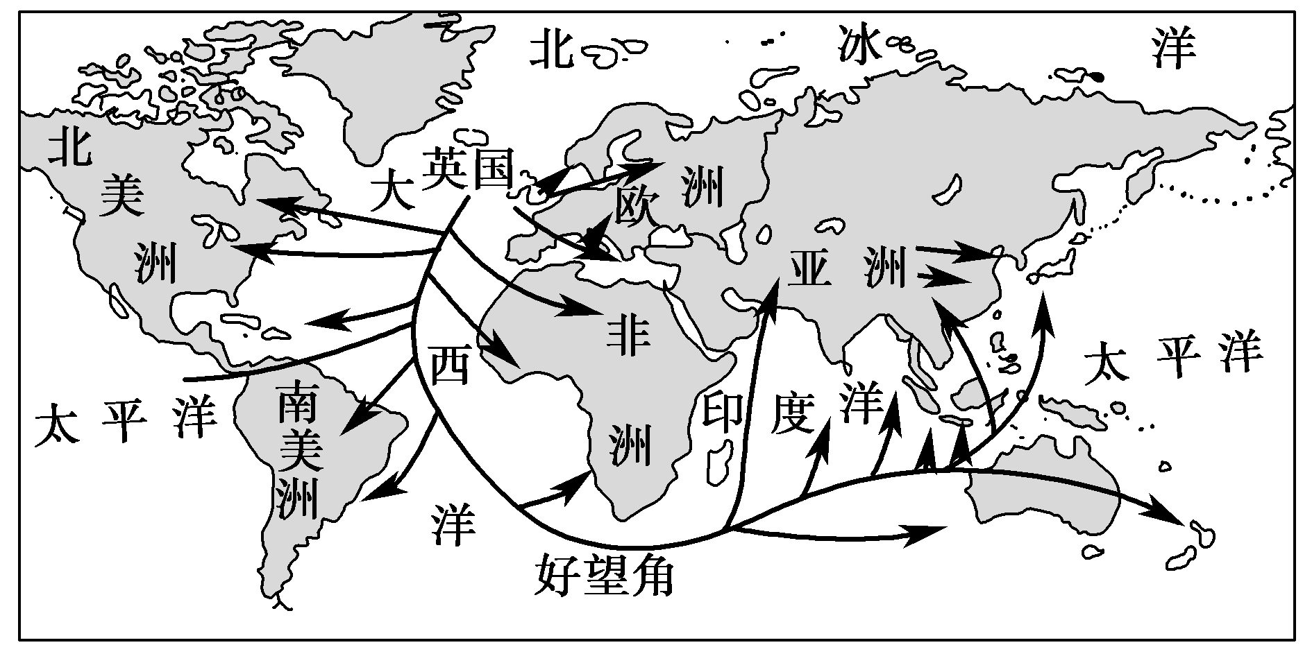 图3 19世纪晚期英国海外殖民掠夺和贸易路线图