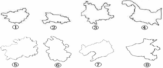 下面我國八個省級行政區的輪廓圖,其中簡稱為黔和省會在合肥的分別是