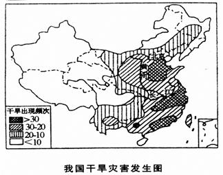 读我国干旱灾害发生频率分布图结合所学知识回答下列问题