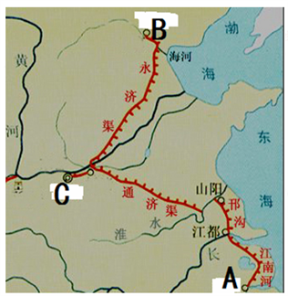 读隋朝大运河图完成下列问题