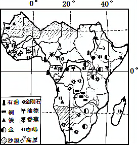 读撒哈拉以南非洲主要矿产资源和经济作物分布图回答下列小题