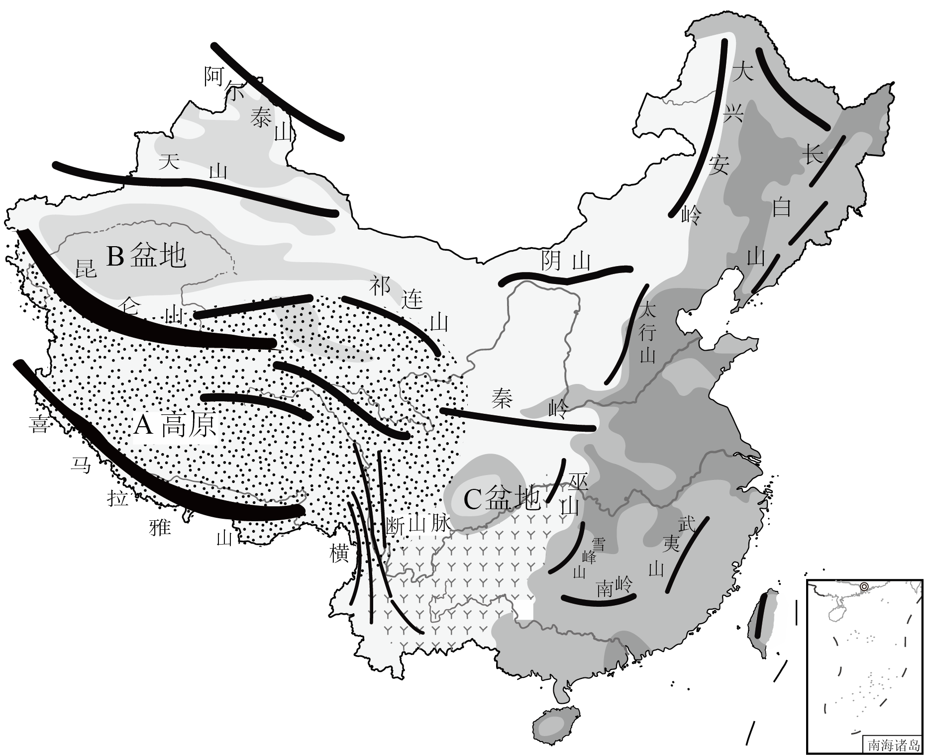 手绘中国山脉走向图图片