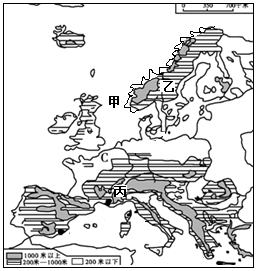 读西欧地区等高线地形图回答下列问题