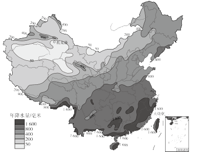 秦嶺淮河是我國重要的自然地理分界線下圖是中國年平均降水量分佈圖