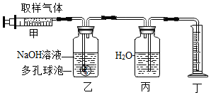 注射器从广口瓶中抽取100ml气样,按上图所示的装置进行实验;若乙装置