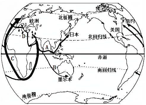 读西亚海上运输线路示意图(下图),完成下面小题