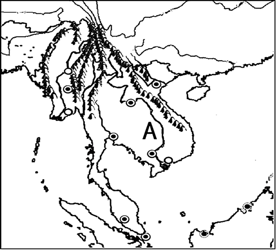 东南亚地形图 黑白图片
