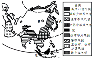 下圖示意亞洲的氣候類型分佈讀圖回答下面小題