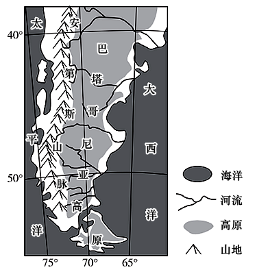 下图为巴塔哥尼亚高原位置示意图.据此完成下面小题.
