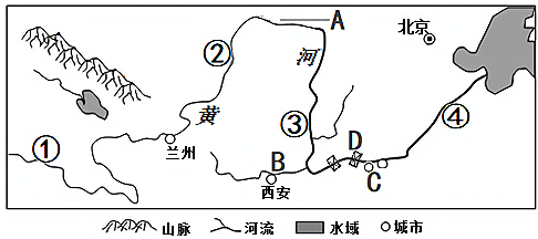 讀黃河流域圖,回答問題.(1)黃河發源於青藏高原上的________山脈.