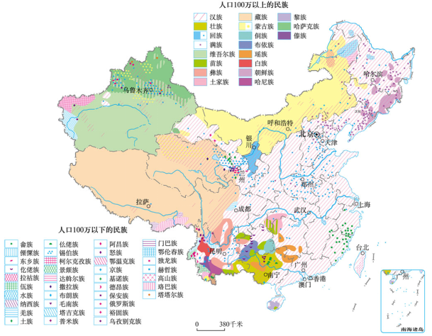 中国56个民族地图图片