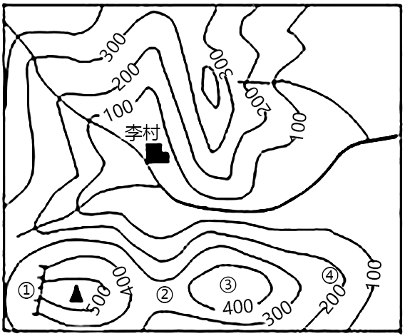 ①b.②c.③d.④【小題2】李村所處的地形類型是()a.