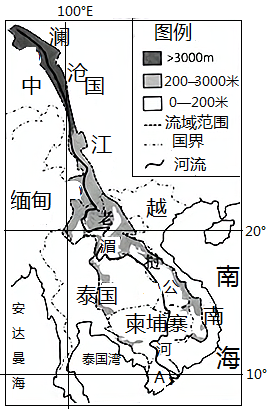 读东南亚澜沧江—湄公河流域地形图以及东南亚主要粮食作物图
