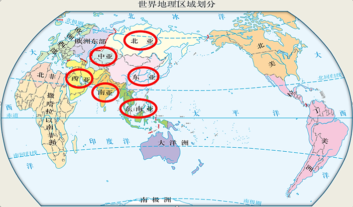 亚洲各国分布图高清图片