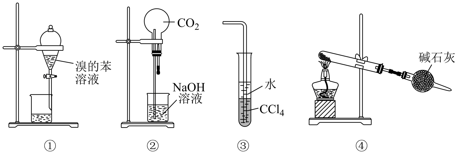 装置①为放出萃取溴水后的苯层 b装置②为喷泉实验 c