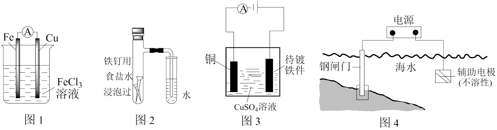 图2可验证铁的吸氧腐蚀,负极反应式为:fe-3e=fe 3