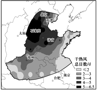 受干热风影响,常形成高温,干燥天气,下图为我国黄淮海地区干热风日数