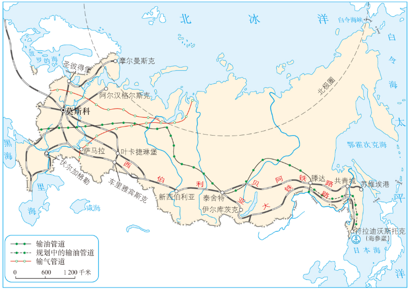 (1)交通:俄罗斯交通运输部门齐全,铁路,公路,航空,内河,管道运输均很