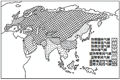 亚洲气候类型图 手绘图片