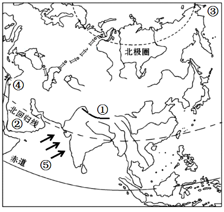 亚洲是我们生活的大洲它地域辽阔读亚洲主要轮廓略图回答下列问题