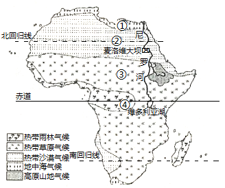 讀非洲氣候類型分佈圖完成下面小題
