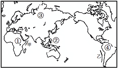 下图为世界海陆轮廓图读图关于图中①②③④四地的说法正确的是