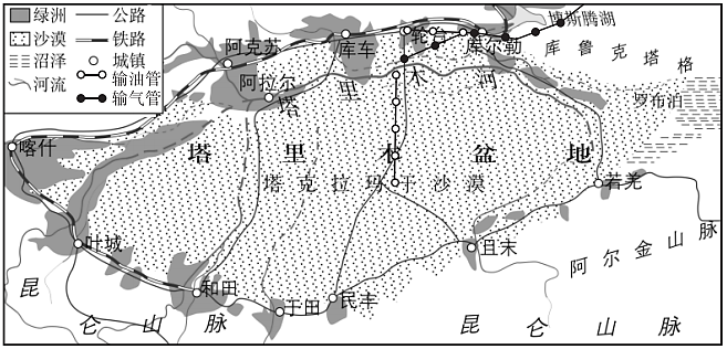 试卷详情页【小题1】图中交通线沿塔里木盆地边缘分布的主要原因是