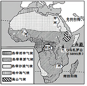 讀非洲氣候類型分佈圖完成下面小題