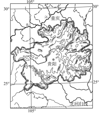 3℃,冬季平均氣溫9.2℃,年降水量為1112毫米.圖為貴州省地形圖.