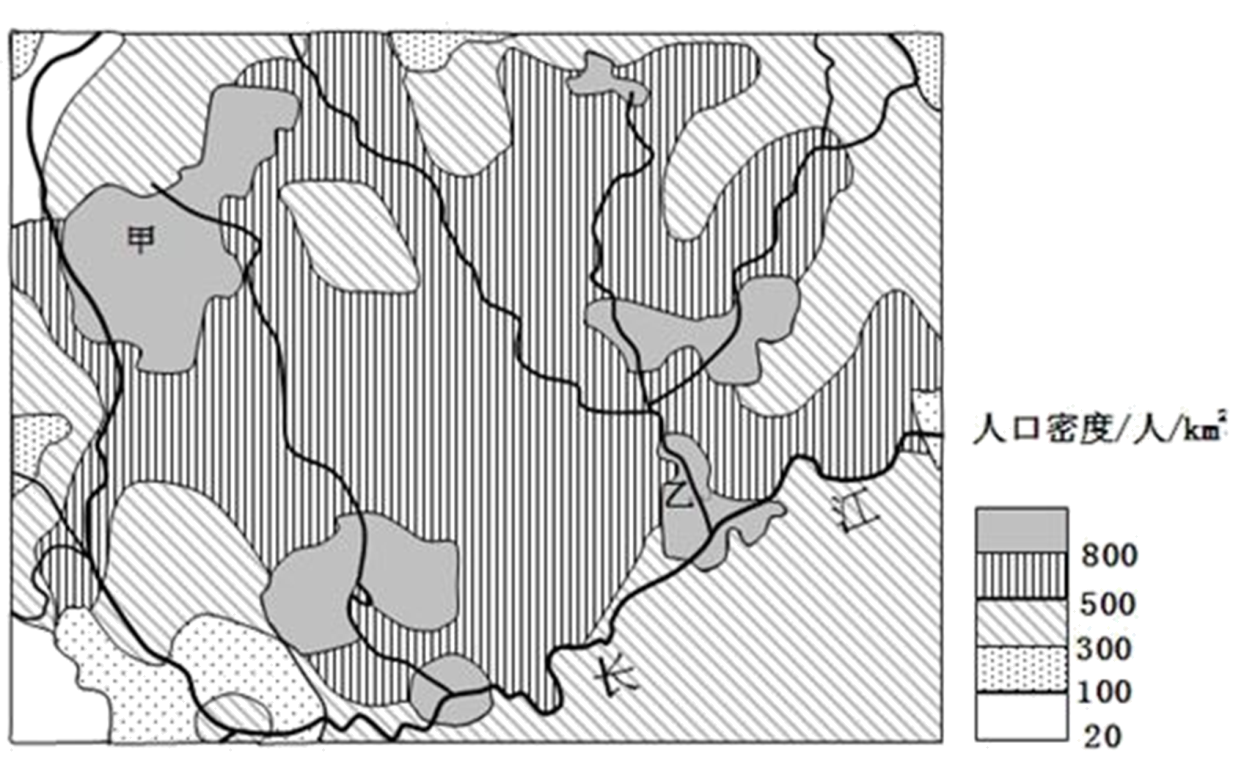 圖示為我國人口密度分佈圖,圖中界線為著名的胡煥庸線,界線兩側人口
