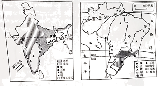 兩國礦產資源都比較匱乏c.巴西亞馬孫河水量大,水位季節變化大d.