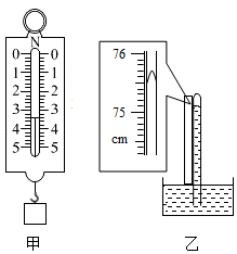 如圖圖甲中重物的重量為n圖乙中托里拆利實驗所測的大氣壓強為mm水銀