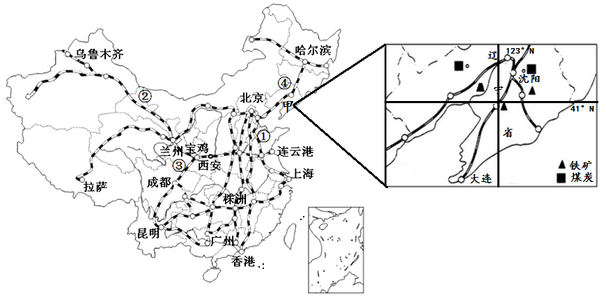 讀我國鐵路幹線分佈圖完成下列問題