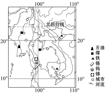 下圖示意中南半島河流礦產資源和大城市分佈讀圖並結合所學知識回答