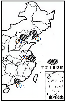 讀我國四大工業基地分佈略圖回答下列問題