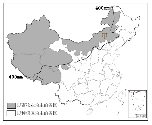 读中国主要畜牧业区和种植业区分布完成下面小题