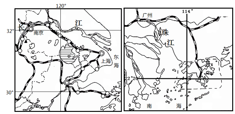 長江三角洲和珠江三角洲一直是我國經濟快速增長的區域讀圖完成下面小