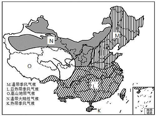 读中国气候类型分布图完成下面小题