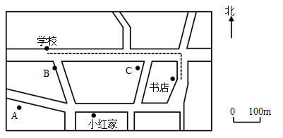 下面是小红家附近的平面示意图