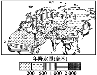 下图为亚欧非三大洲部分地区年降水量分布图请阅读地图完成下列问题