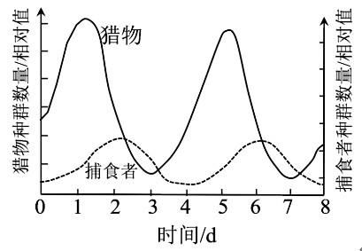 自然界中有些捕食者种群和猎物种群的数量变化呈现周期性的波动(如图)