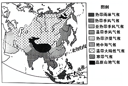 讀圖亞洲氣候類型圖關於亞洲氣候下列說法正確的是