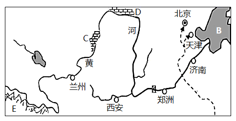 (1)黃河發源於e____山脈,注入的海洋b是____.