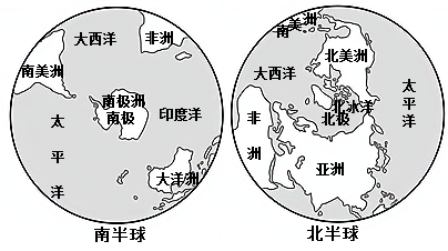 下图示意东西半球和南北半球的海陆分布据此完成下面小题