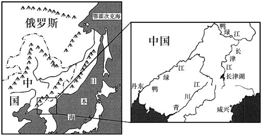 材料三:東北亞部分地區示意圖和蓋馬高原水系分佈圖.