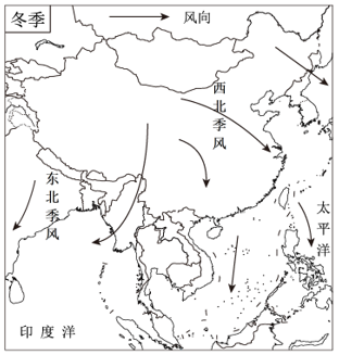 读我国冬夏季节风向示意图分析回答问题