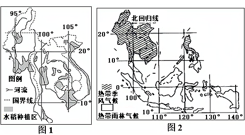 讀材料及東南亞水稻種植區圖圖1氣候類型分佈圖圖2氣溫變化曲線及降水